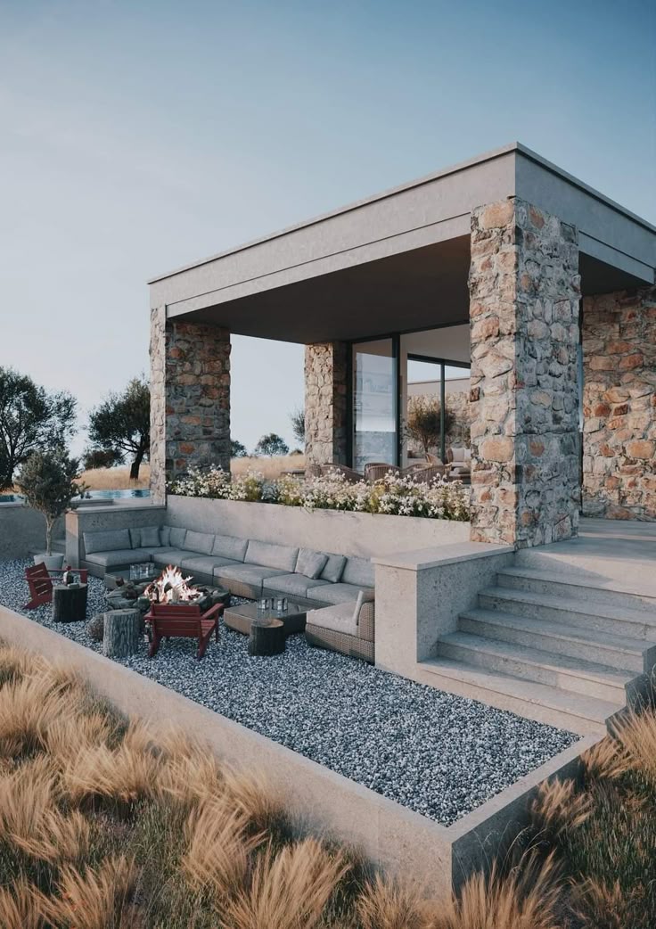 Stone-clad outdoor living space